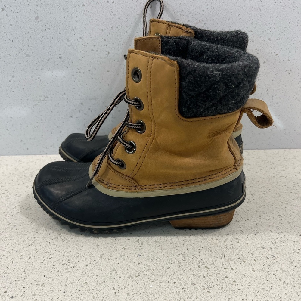 Sorel Slimpack II Waterproof Boot, Brown Leather & Textile, Womens Sz 8